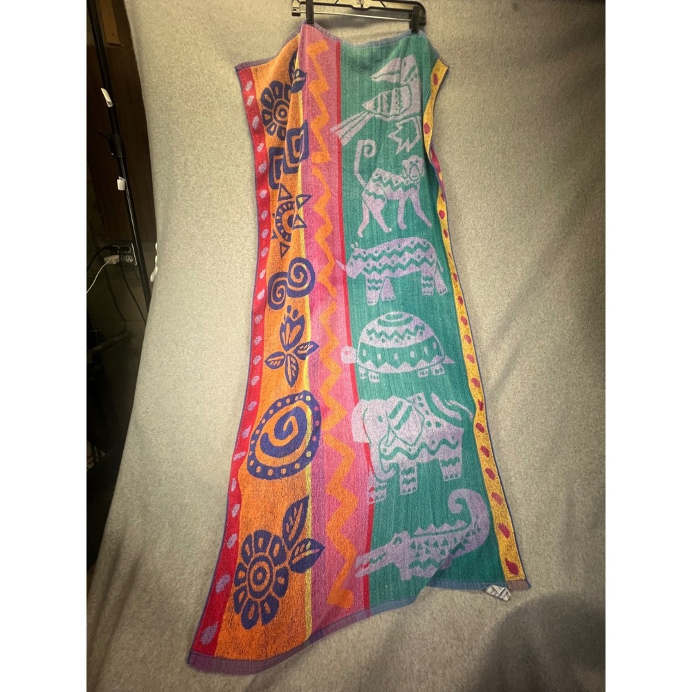 Vintage 90s Retro Summer Sun & Fun Animal Tribal Print Beach Towel 55x26 y2k - Picture 6 of 9